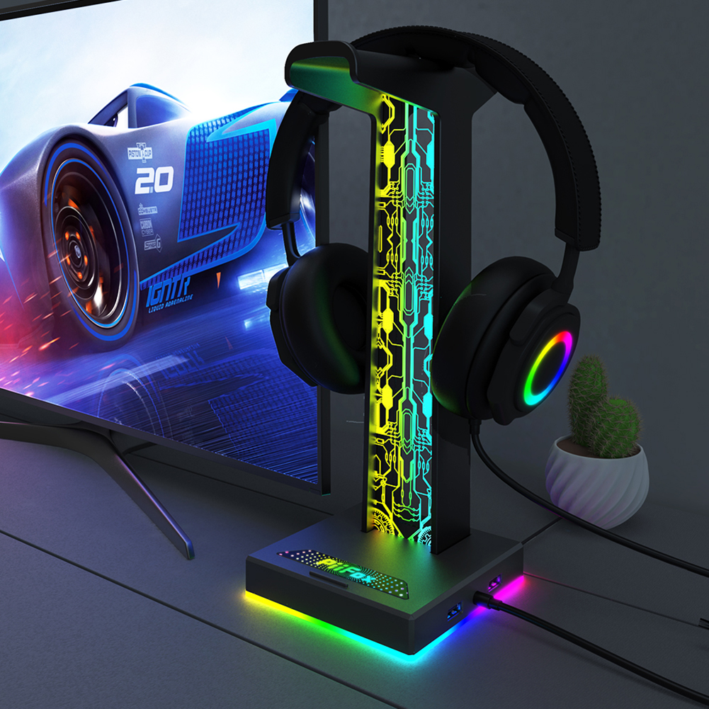 Headset Gaming Console - RGB Gaming Headphone Stand Dual USB